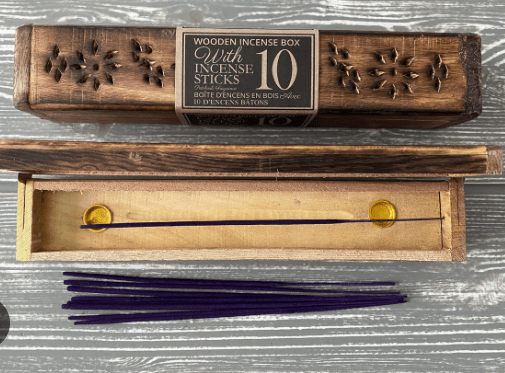 MANGO WOODEN INCENSE BOX - 10 INCENSE STICKS - MANGO