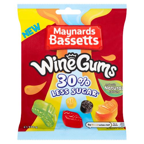 MAYNARDS BASSETTS WINE GUMS 30% REDUCED SUGAR - 130G - MAYNARDS