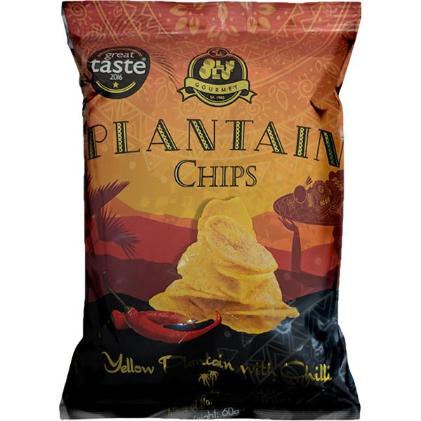 OLU OLU YELLOW PLANTAIN CHIPS WITH CHILLI - 60G - OLU OLU