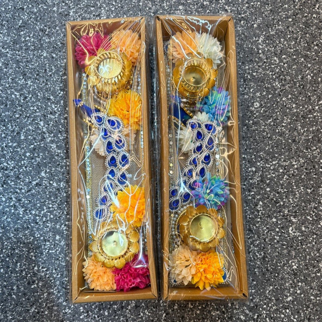 Peacock Rangoli Diya Holder - L17inch - ALLI BHAVAN