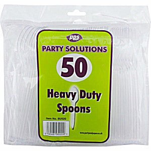 PPS HEAVY DUTY PLASTIC SPOONS CLEAR - 50 PIECES - PPS