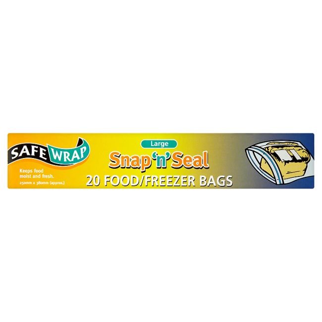 SAFEWRAP SNAP N SEAL FOOD/FREEZER BAGS - 20 BAGS - SAFEWRAP