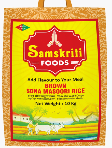 SAMSKRITI FOODS BROWN SONA MASOORI RICE - 10KG - SAMSKRITI FOODS