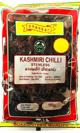 SHANKAR KASHMIRI CHILLI STEMLESS - 100G - SHANKAR