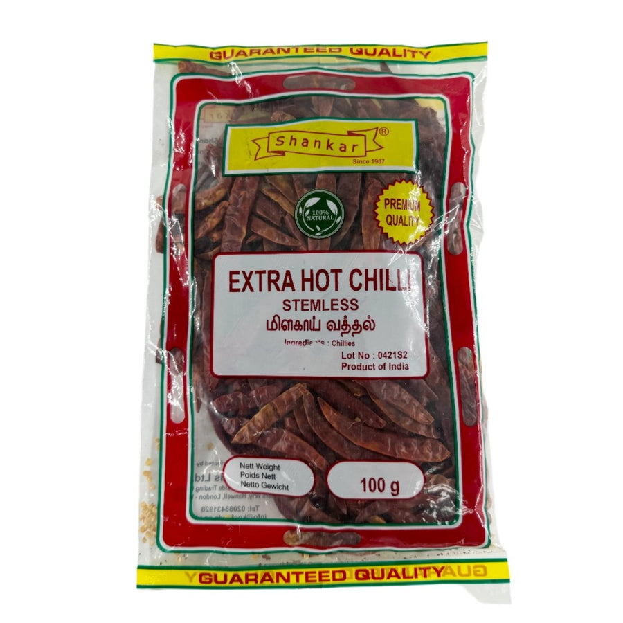 SHANKAR WHOLE DRY EX HOT CHILLI STEMLESS - 100G - SHANKAR