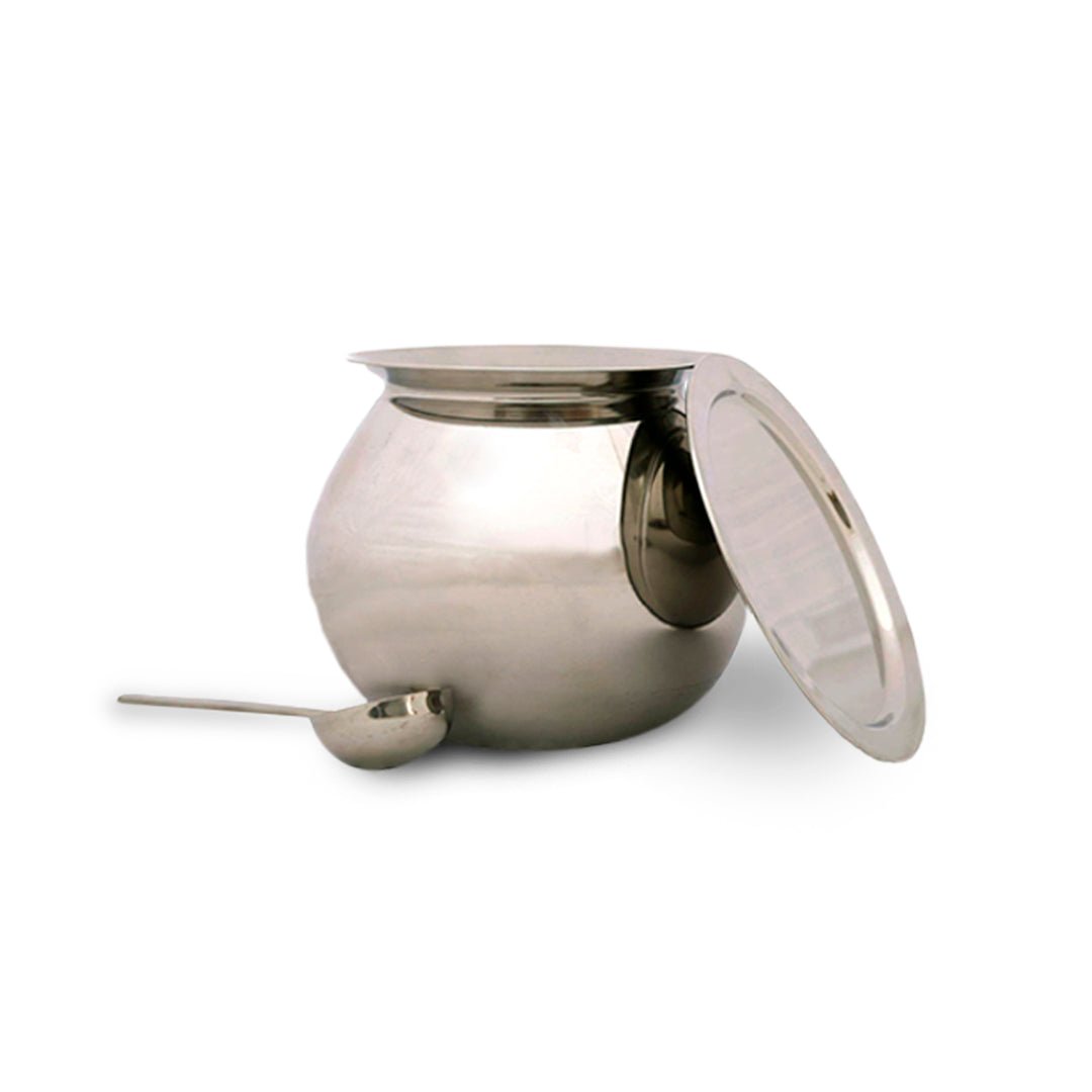 SILVER PONGAL PAANAI WITH SPOON & LID - EACH - Branded