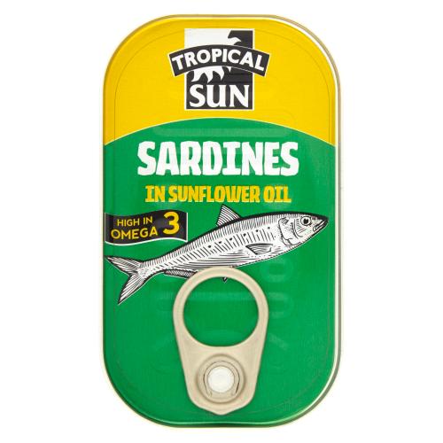 TROPICAL SUN SARDINES IN SUNFLOWER OIL - 125G - TROPICAL SUN