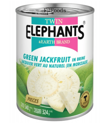 TWIN ELEPHANTS & EARTH BRAND GREEN JACKFRUIT IN BRINE - 565G - TWIN ELEPHANTS