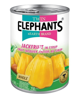 TWIN ELEPHANTS & EARTH BRAND YELLOW JACKFRUIT IN SYRUP - 565G - TWIN ELEPHANTS