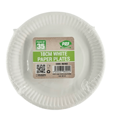 WHITE PAPER PLATES 18CM - 35PACK - PPS