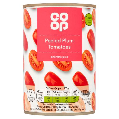 CO OP PEELED PLUM TOMATOES IN TOMATO JUICE - 400G