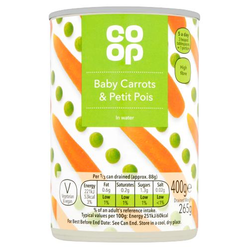 CO OP PETIT POIS & BABY CARROT IN WATER - 400G