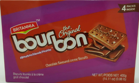 BRITANNIA BOURBON CHOCOLATE FLAVORED CREAM BISCUITS - 400G