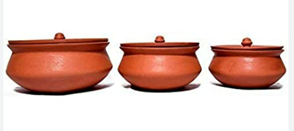CLAY POTS WITH LID - 3 PIECES