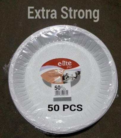 E-LITE WHITE DISPOSABLE PLATES - 50 PIECES