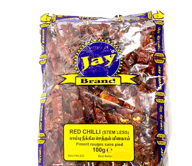 JAY BRAND RED CHILLI STEMLESS - 100G