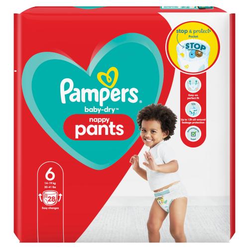 PAMPERS BABY DRY PANTS S6 NAPPIES ESSENTIAL PACK - 28PK