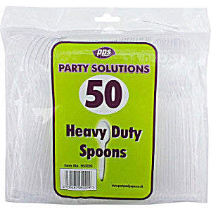 PPS HEAVY DUTY PLASTIC SPOONS CLEAR - 50 PIECES