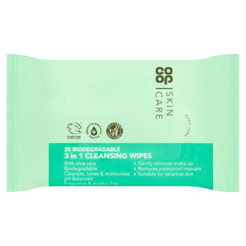 CO OP BIODEGRADABLE FACE WIPES - 25PK