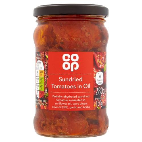 CO OP SUN DRIED TOMATOES IN SUNFLOWER OIL AND EXTRA VIRGIN OIL - 280G