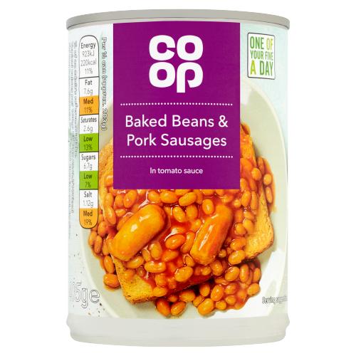 CO OP BAKED BEANS & SAUSAGES IN TOMATO SAUCE - 400G