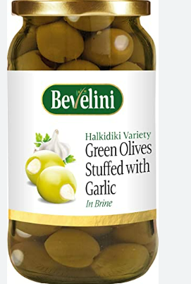 BEVELINI GREEN OLIVES STUF.WITH GARLIC IN BRINE