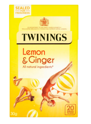 TWINNINGS LEMON & GINGER 20 SINGLE TEA BAGS - 30G