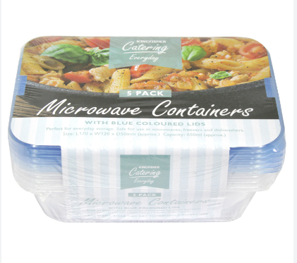 KINGFISHER CATERING MICROWAVE CONTAINERS - 5 PACK