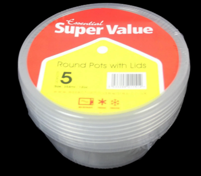 ESSENTIAL SUPER VALUE ROUND POTS WITH LIDS - 5 PACK